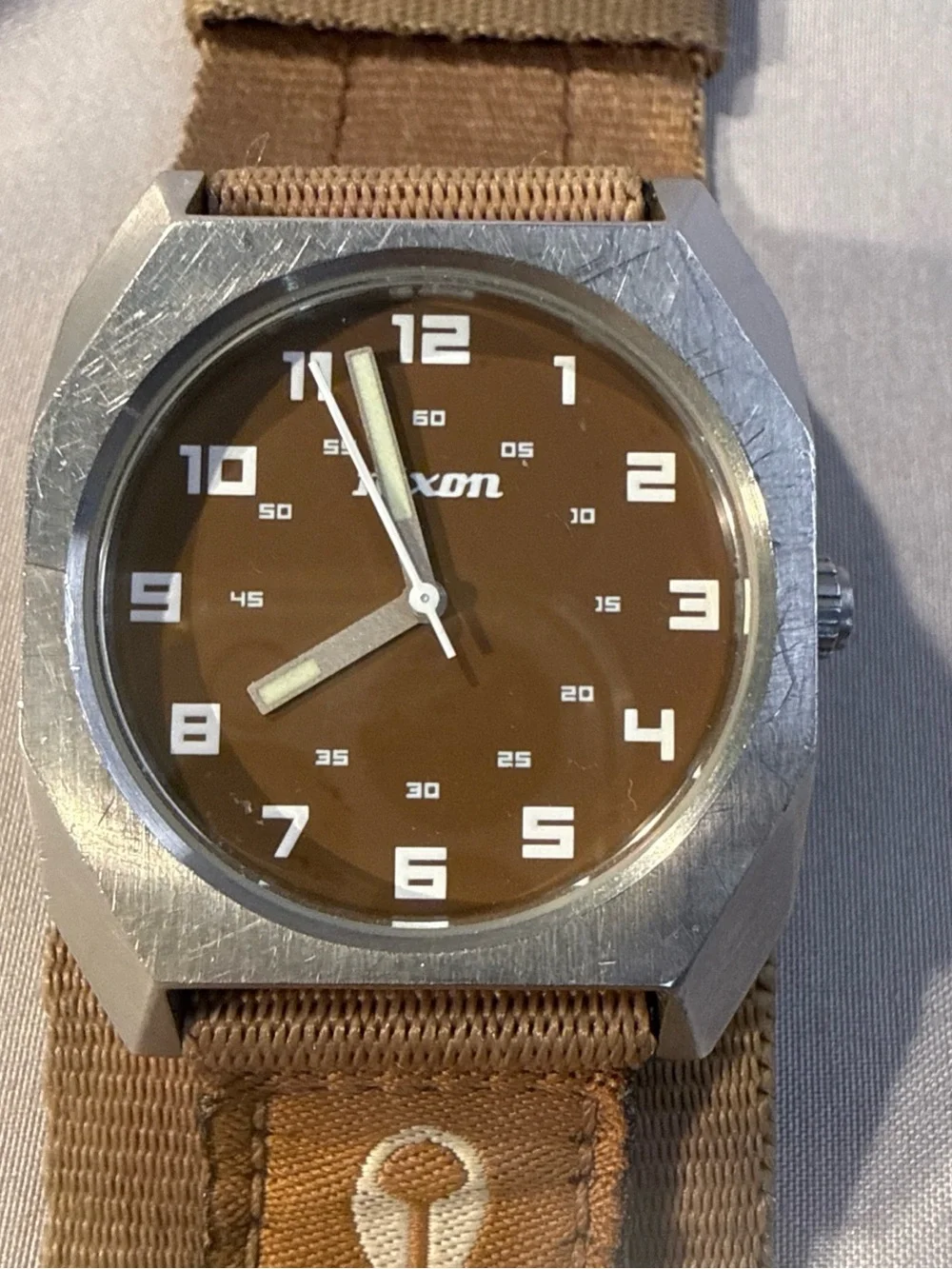 Nixon “The Scout” Military Style Brown Dial Canvas Strap Watch